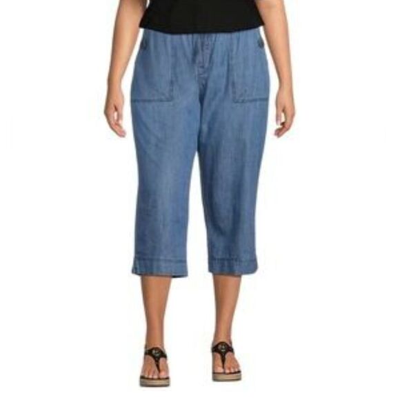 Westbound The Island Crop Blue Cotton Blend Cropped Straight Leg Pants Women's - Picture 1 of 12